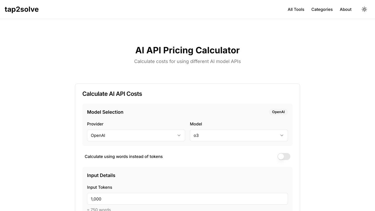 AI API Pricing Calculator