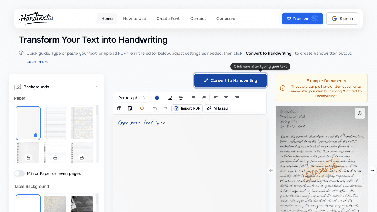 HandtextAI - Text to handwriting converter